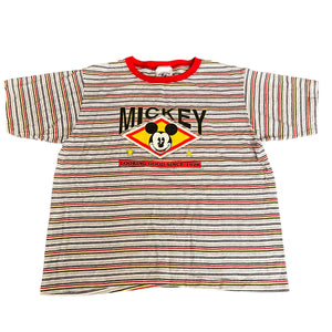 DEADSTOCK Mickey & Co Looking Good Since 1928 Red Yellow Gray Stripe Shirt Medium