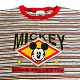 DEADSTOCK Mickey & Co Looking Good Since 1928 Red Yellow Gray Stripe Shirt Medium