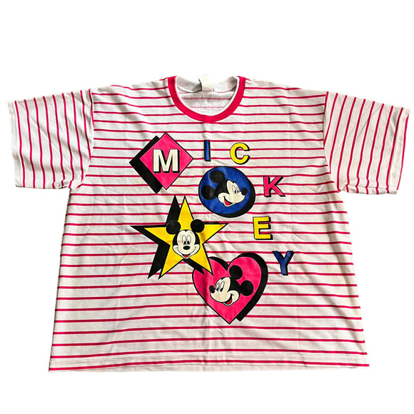 DEADSTOCK NEW Mickey Unlimited white pink striped shirt 2x