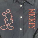 Mickey Navy Blue Button Down Shirt Red Embroidery Medium