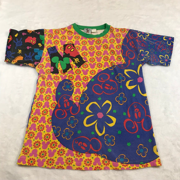 Mickey Pattern Rainbow Multi Color Patchwork Contrast Shirt Yellow Blue NO SIZE TAG