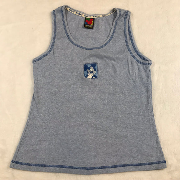 Mickey Blue Tank Top Embroidered Puzzled Thinking Hmm NO SIZE TAG