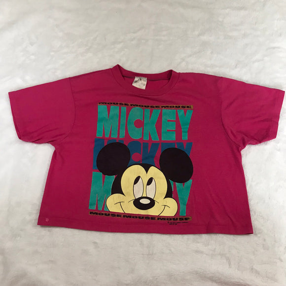 Mickey Pink Crop Top Shirt Smile Blue Green Large