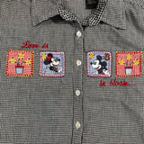 Mickey Minnie Love in Bloom Gingham Button Down  Shirt 14/16