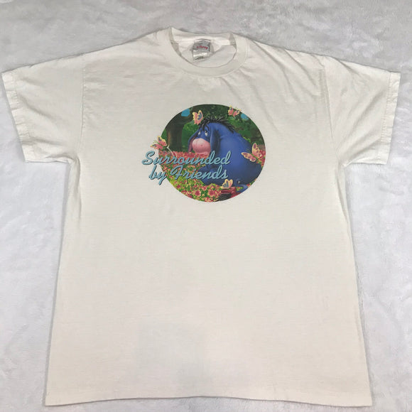 Eeyore Surrounded by Friends Butterfly Circle White Shirt Large