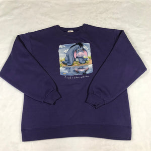 Eeyore Smile Frown Upside Down Purple Pullover Sweatshirt Large