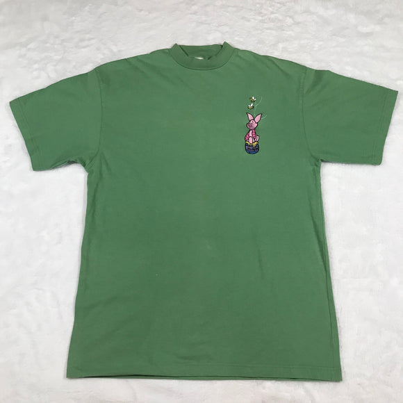 Piglet Honey Pot Embroidered Green Shirt Large