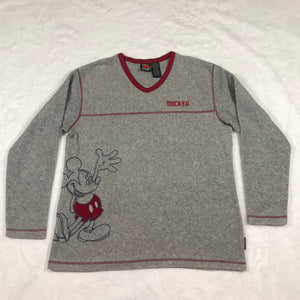 Mickey Grey Red Fleece V Neck Pullover Shirt Large