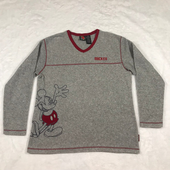 Mickey Grey Red Fleece V Neck Pullover Shirt Large