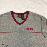 Mickey Grey Red Fleece V Neck Pullover Shirt Large