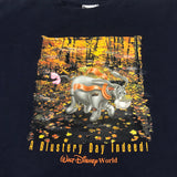 WDW Eeyore A Blustery Day Indeed Windy Fall Leaves Blue Shirt Large