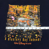 WDW Eeyore A Blustery Day Indeed Windy Fall Leaves Blue Shirt Large