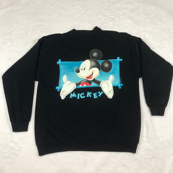 Mickey Rectangle Frame Blue Black Pullover Sweatshirt Extra Large