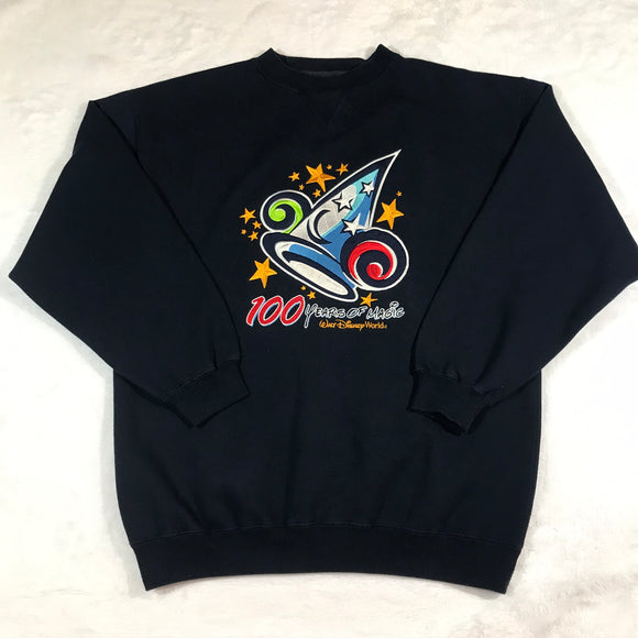 WDW MGM Sorcerers Hat 100 Years of Magic Navy Blue Embroidered Pullover Sweatshirt Large