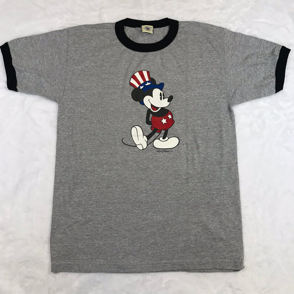 Mickey Uncle Sam USA Patriotic Hat Grey Ringer Shirt NO SIZE TAG